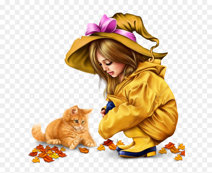 Little Girl In Raincoat With A Kitty Png 3b6a859da5ed4f009 - Png Tubes Free Kitty, Transparent Png - little girl png