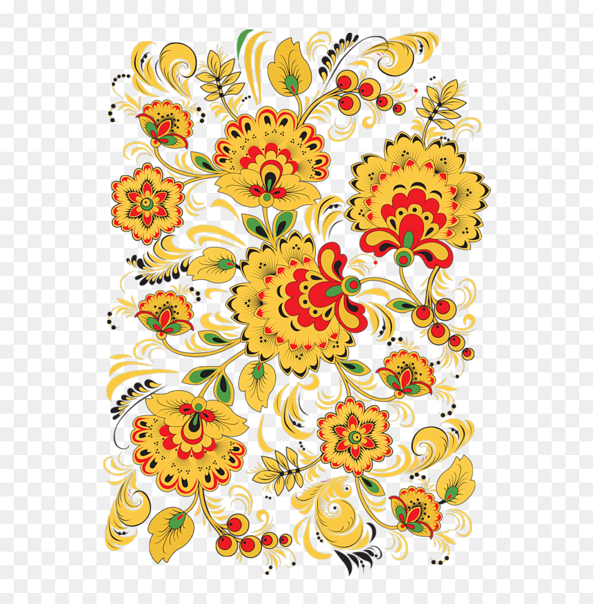 Flower Pattern Design - Khokhloma Flower, HD Png Download - floral pattern png