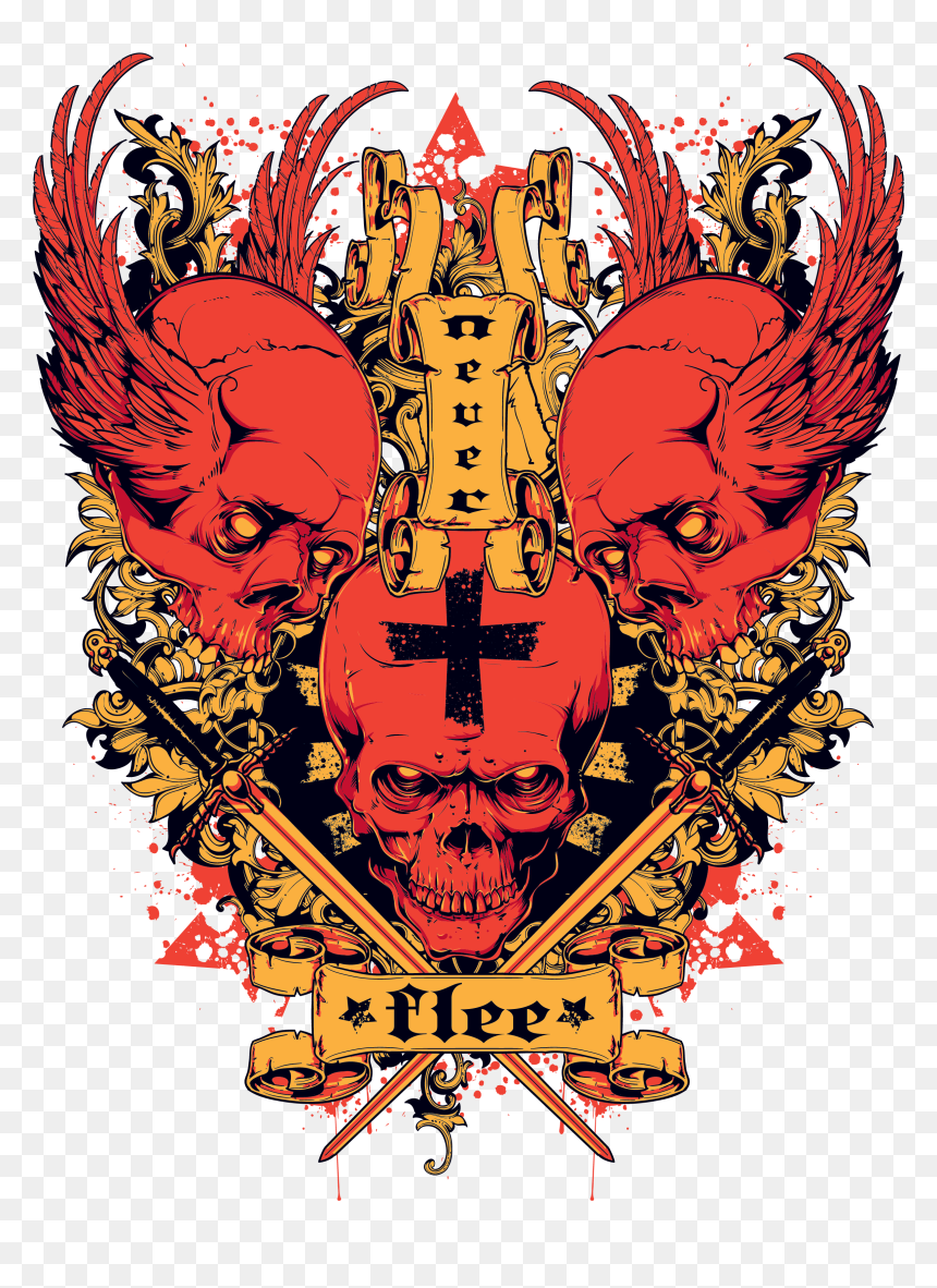 Body Prints Art Skull Flash Abziehtattoo Red Clipart - T-shirt, HD Png Download - red skull png