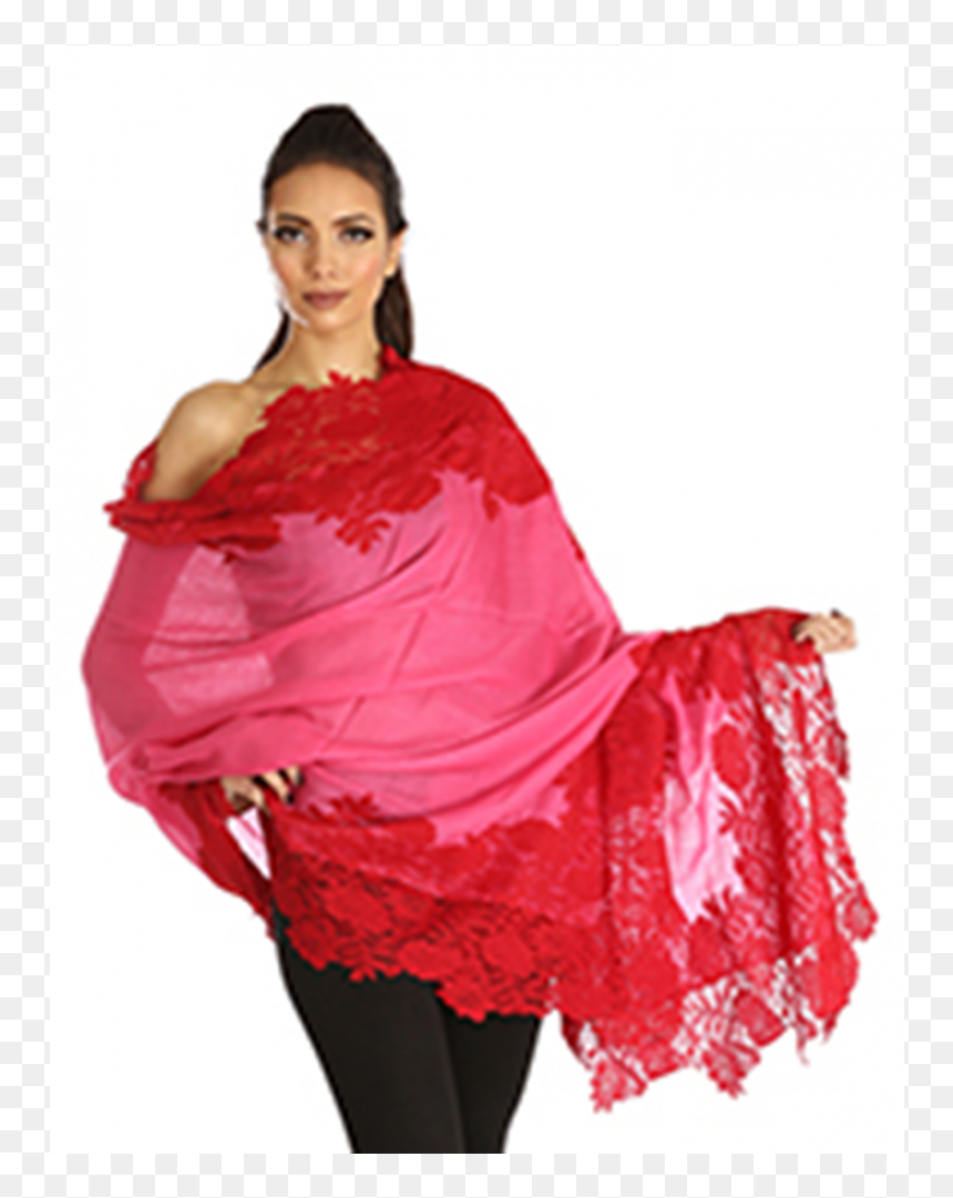 Pashmina Shawls With Lace, HD Png Download - red lace png
