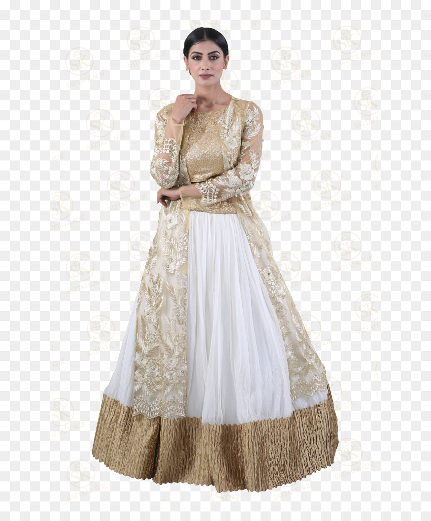 High-class Gold And White Lehenga Choli - Gown, HD Png Download - lehenga png