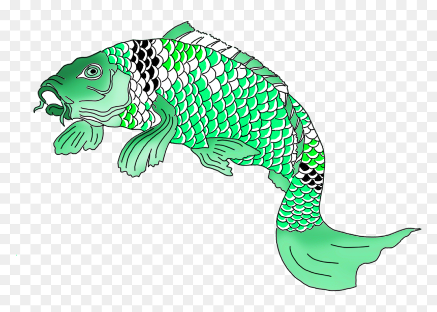 Green Japanese Koi Fish Clipart - Green Koi Fish Drawing, HD Png Download - fish png images