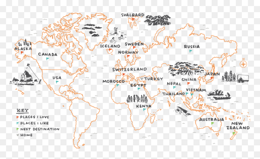 Kat Marshello Bizarre Journeys Travel World Map - Map, HD Png Download - world map.png