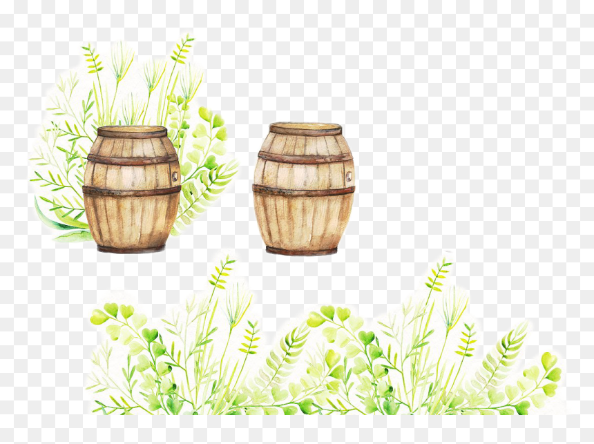 #watercolor #handpainted #rustic #barrel #weeds #grass - Illustration, HD Png Download - weeds png