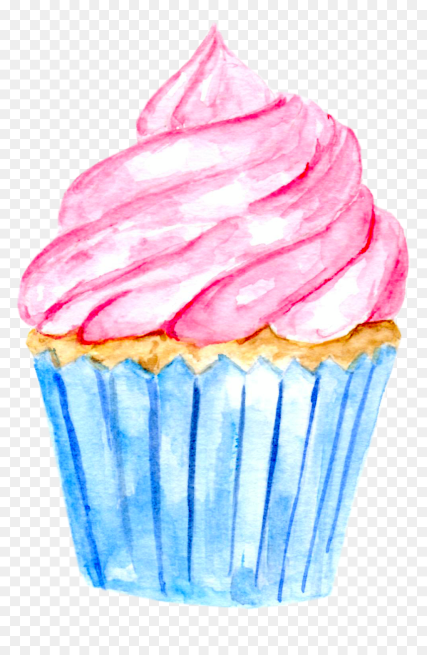 Watercolour Pink Cupcake, HD Png Download - pink watercolor png