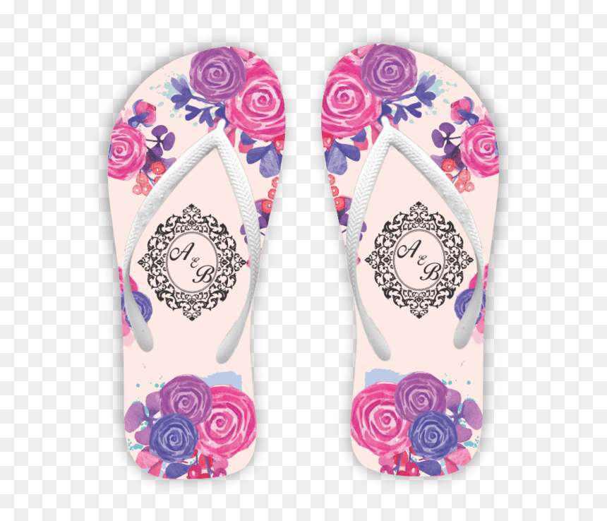 Chinelo Casamento Rosa Floral Com Monograma - Flip-flops, HD Png Download - flip flops png
