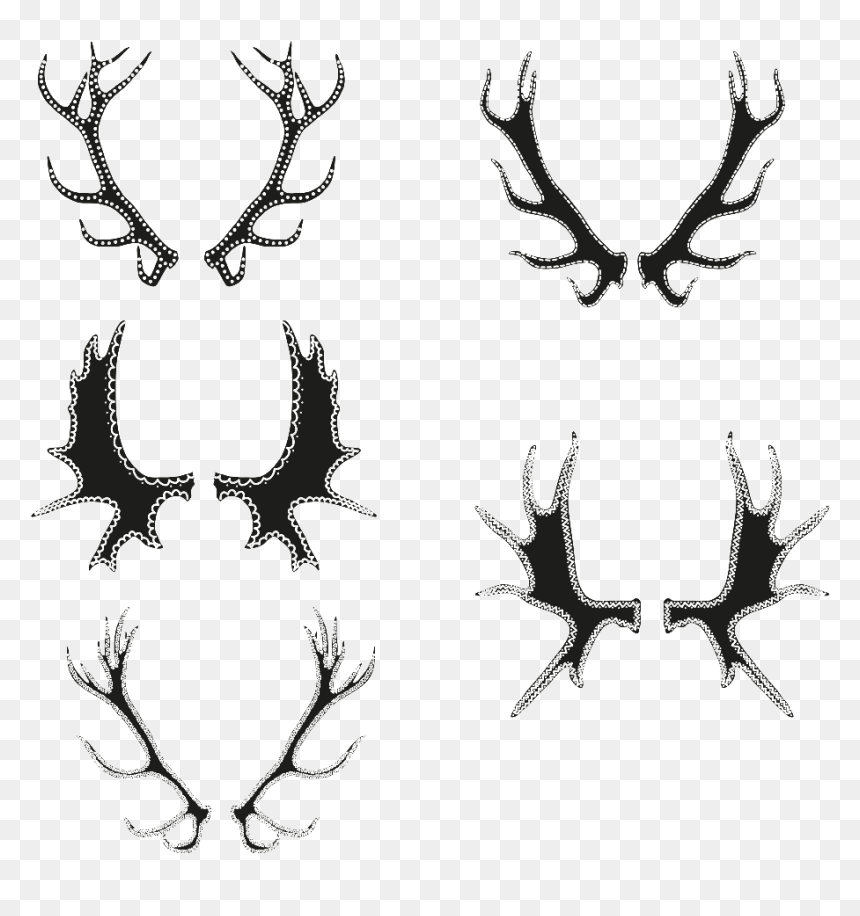 Stick Figure Hand Drawn Antler Transparent Black Silhouette - White Antlers Cartoon, HD Png Download - hand silhouette png