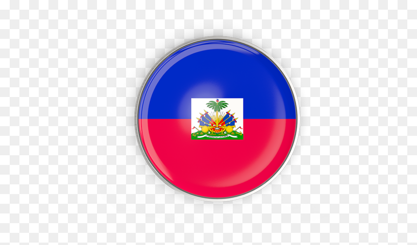 Round Button With Metal Frame - Haiti Round Flag Png, Transparent Png - haiti flag png