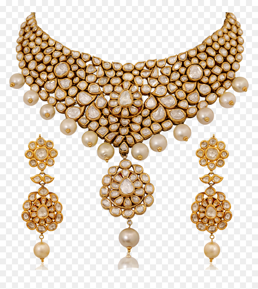 Elegant Kundan Choker Necklace - Gold Choker Necklace Png, Transparent Png - choker png