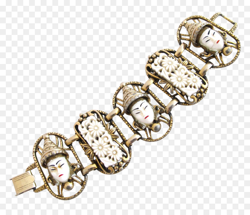 Selro White Okina Noh Mask Gold Tone Choker Necklace - Necklace, HD Png Download - choker png