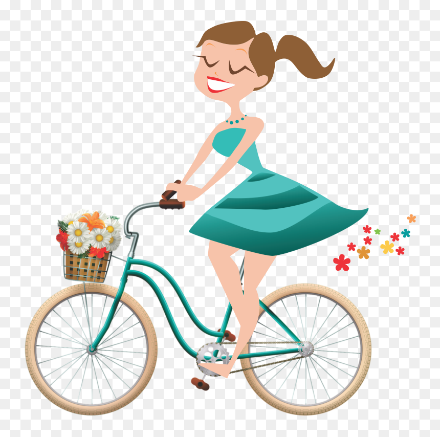 Mujer Con Sombrero Bicicleta Y Flores Png, Transparent Png - zzz png