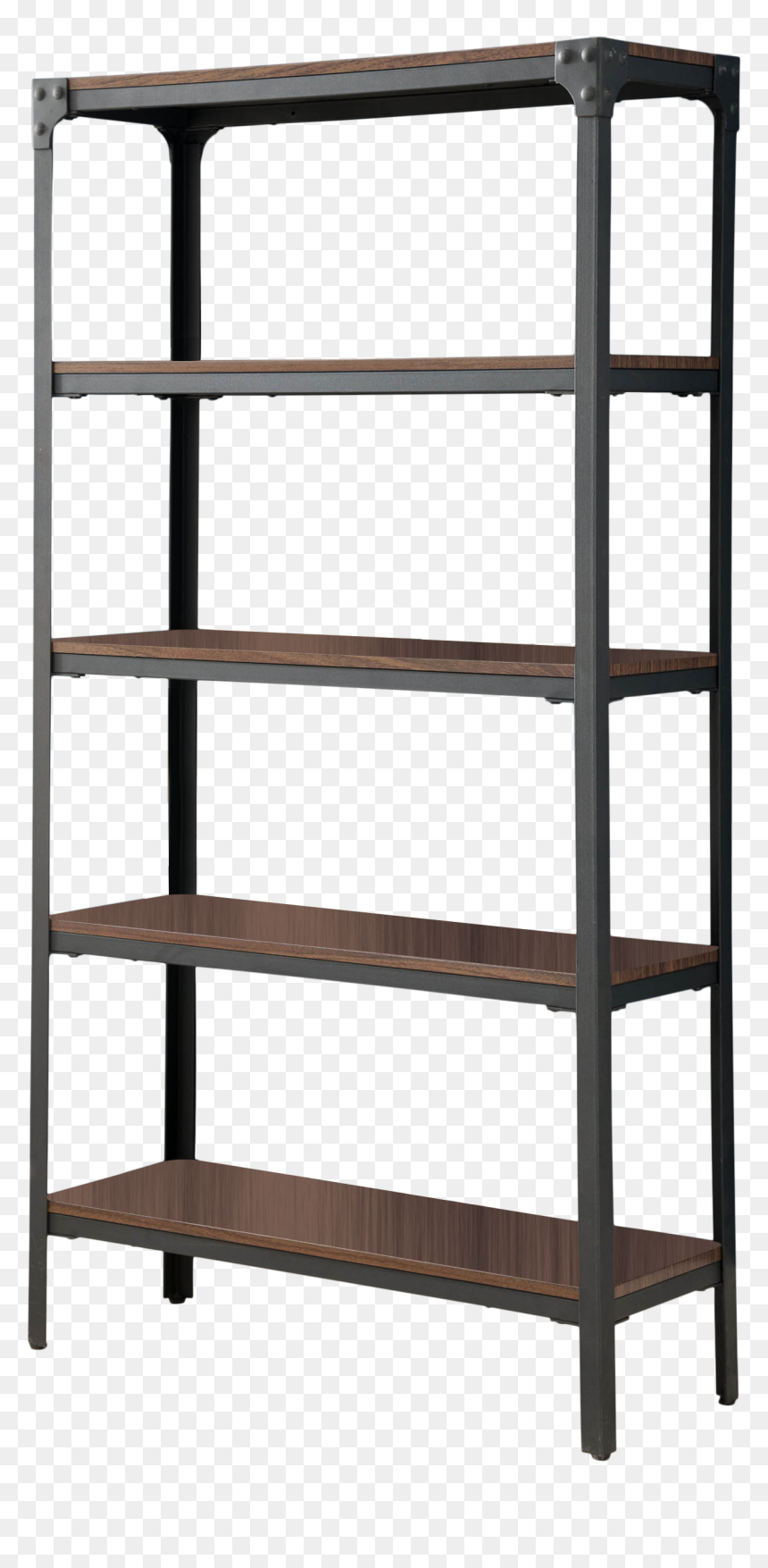 Walnut Wood & Black Metal Frame Contemporary 5 Tier - Shelf, HD Png Download - metal frame png