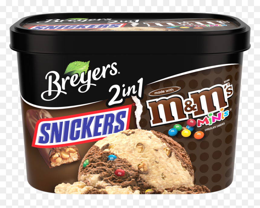 A 48 Ounce Tub Of Breyers Snickers® & M&m"s® 2in1 Front - M&m, HD Png Download - snickers png