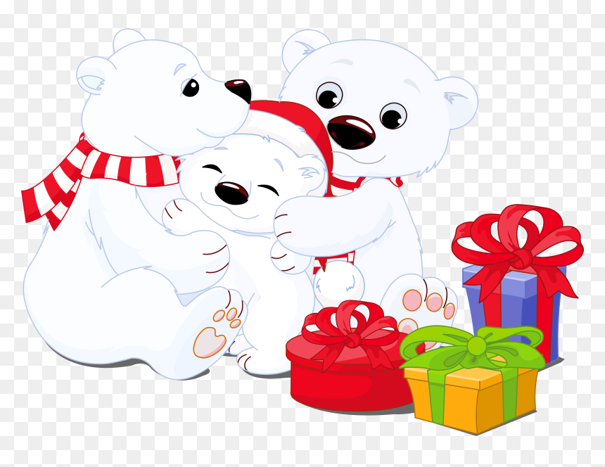 Transparent Polar Bears With Gifts Png Clipart - Christmas Polar Bear Clipart, Png Download - christmas gifts png