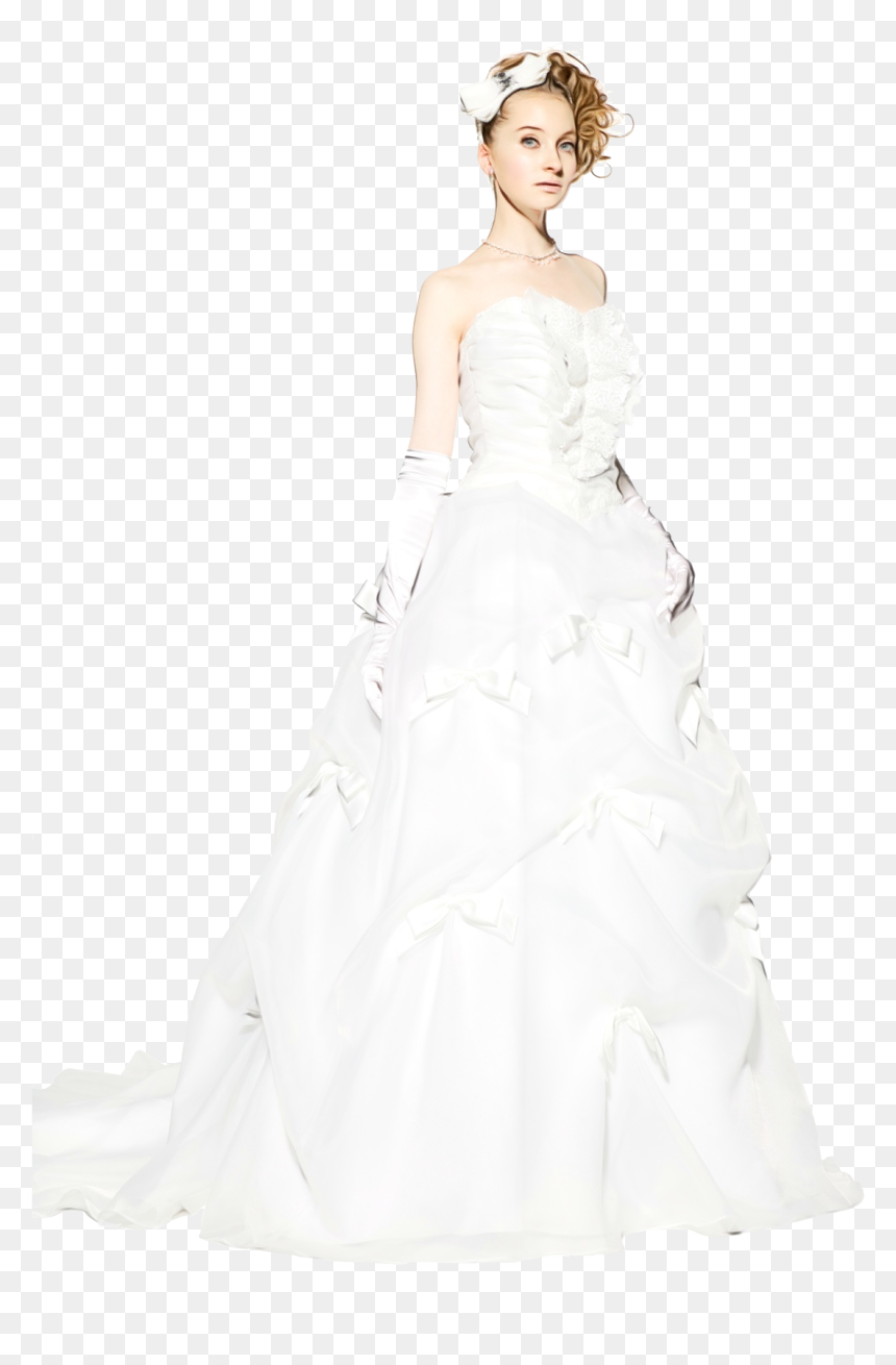 Wedding Dress Satin Shoulder Gown - Girl In Wedding Dress Transparent Background, HD Png Download - wedding dress png