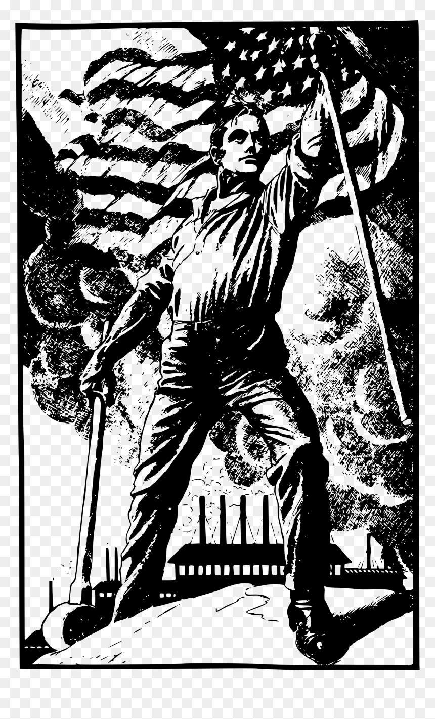 Patriotic Man Factory Clip Arts - Patriotic Vector Black And White, HD Png Download - patriotic png