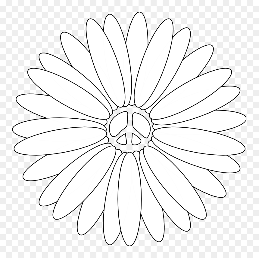 Peace Symbol Peace Sign Flower 32 Black White Line - Mandala Flower Peace Tattoo, HD Png Download - peace symbol png