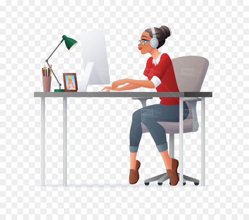 Desktop Computer, HD Png Download - girl sitting png