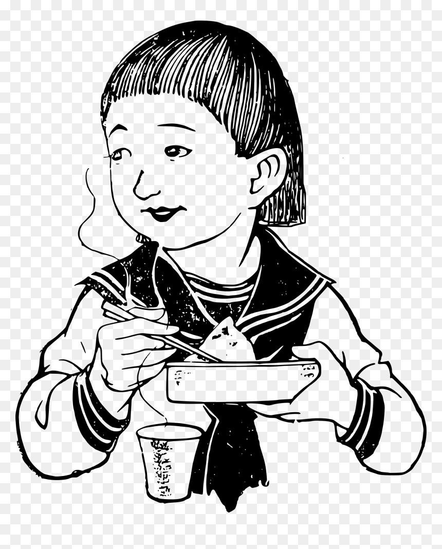 Eating Clipart Girl Eating - Girl Eating With Chopsticks Drawing, HD Png Download - eating png
