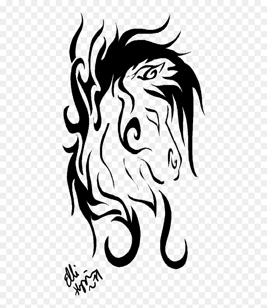 Horse Tribal Tattoo By Greeneco94 On Clipart Library - Tattoo Line Horse, HD Png Download - tribal tattoo png