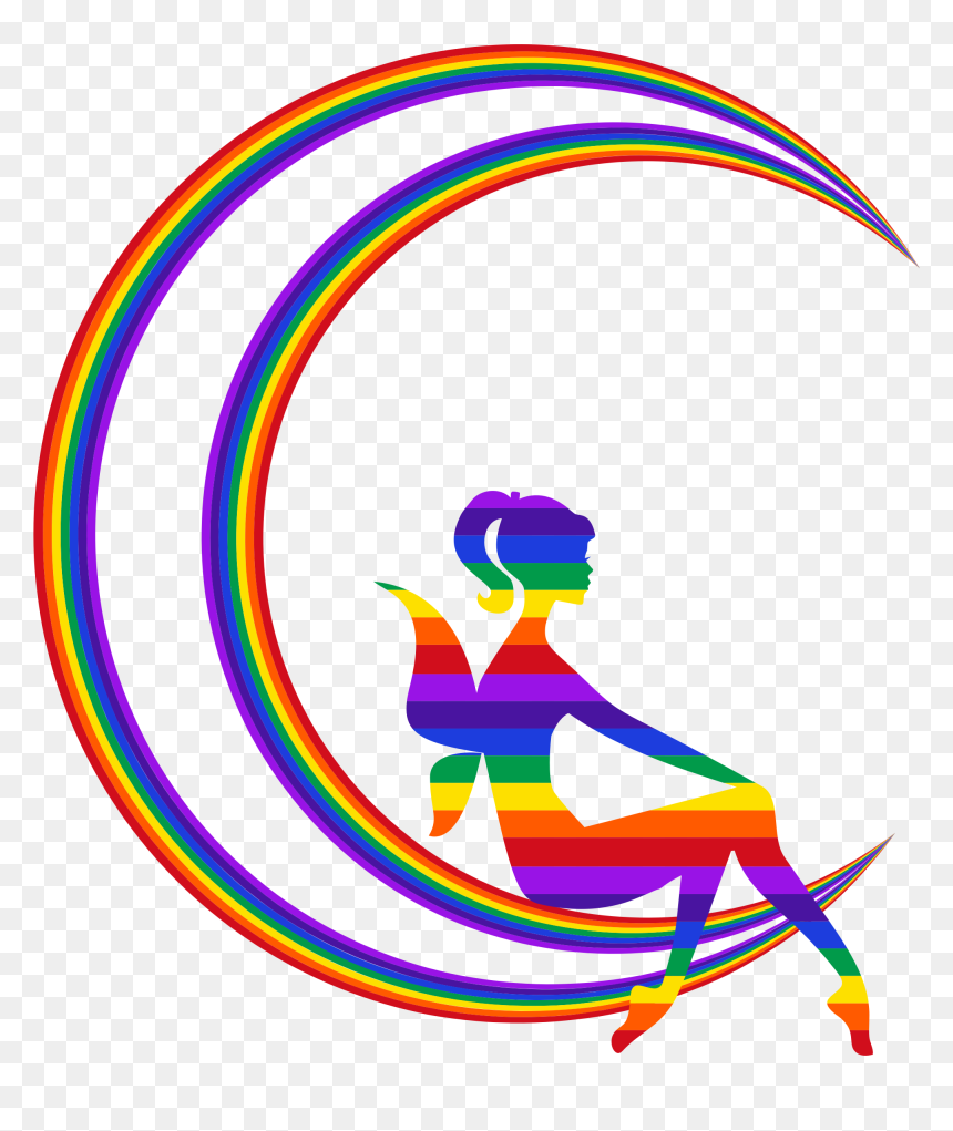 Rainbow Fairy Relaxing On The Rainbow Crescent Moon - Rainbow Fairy Clip Art, HD Png Download - cresent moon png
