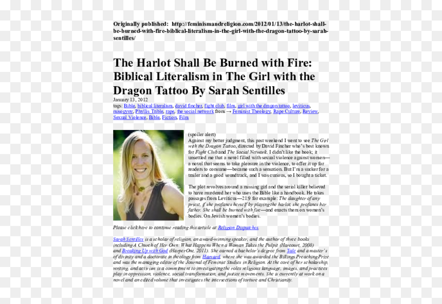 Sarah Sentilles, HD Png Download - dragon tattoo png