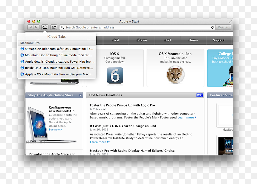 Icloud Tab Listings - Os X Mountain Lion, HD Png Download - mountain lion png