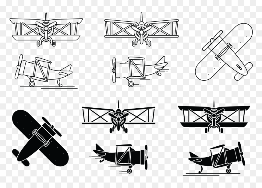 Biplane Icon Set - Biplane Icon, HD Png Download - banner vector black and white png