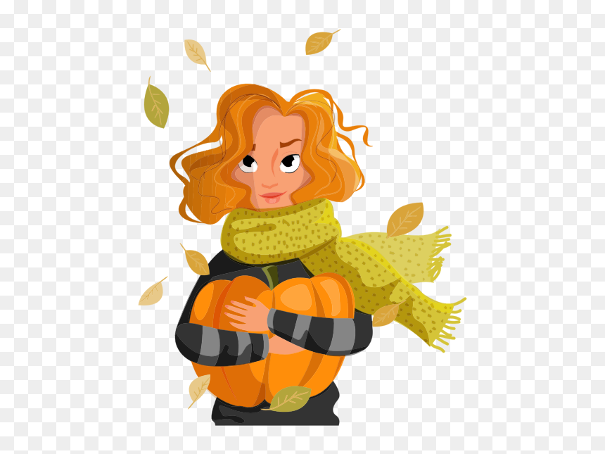 Woman Loves Autumn - Pumpkin Girl Drawing, HD Png Download - autumn png