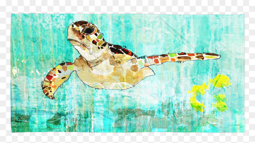 Colorful Sea Turtle Towel Mockup Flat Flat White - Hawksbill Sea Turtle, HD Png Download - beach towel png