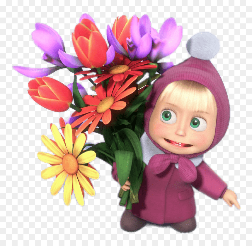 Masha Holding Bunch Of Flowers - Masha Y El Oso, HD Png Download - flower bucket png