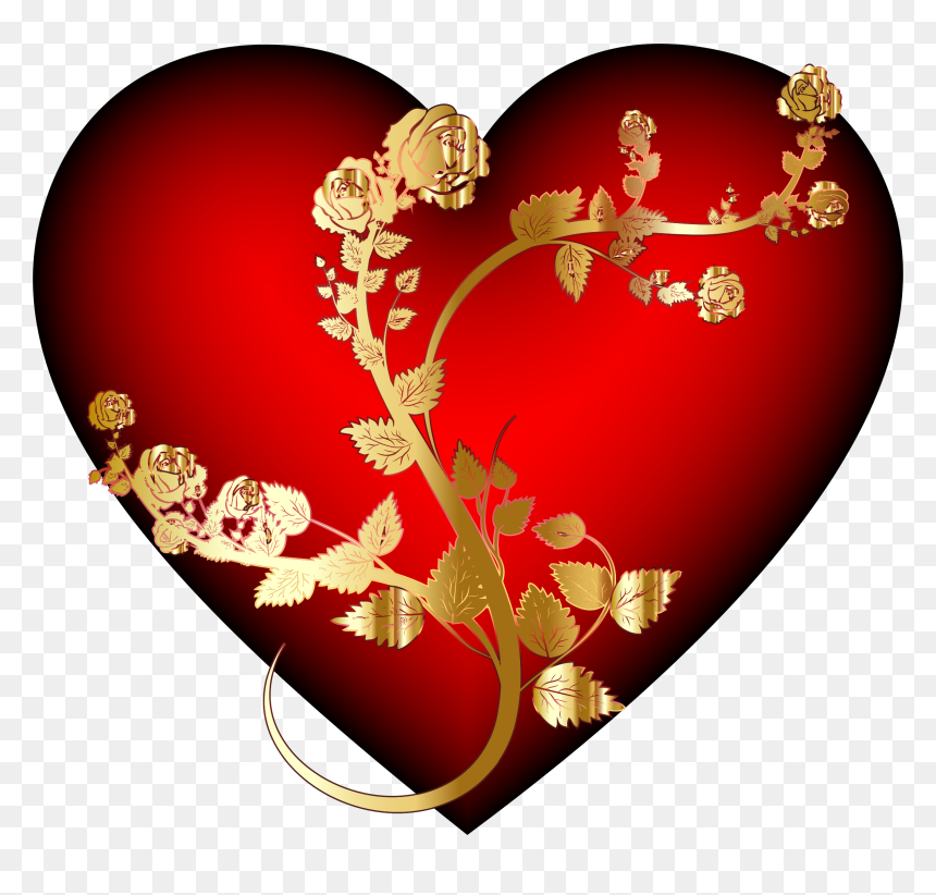 Heart,fashion Accessory,love - Gold Hearts With Red Roses, HD Png Download - love png image