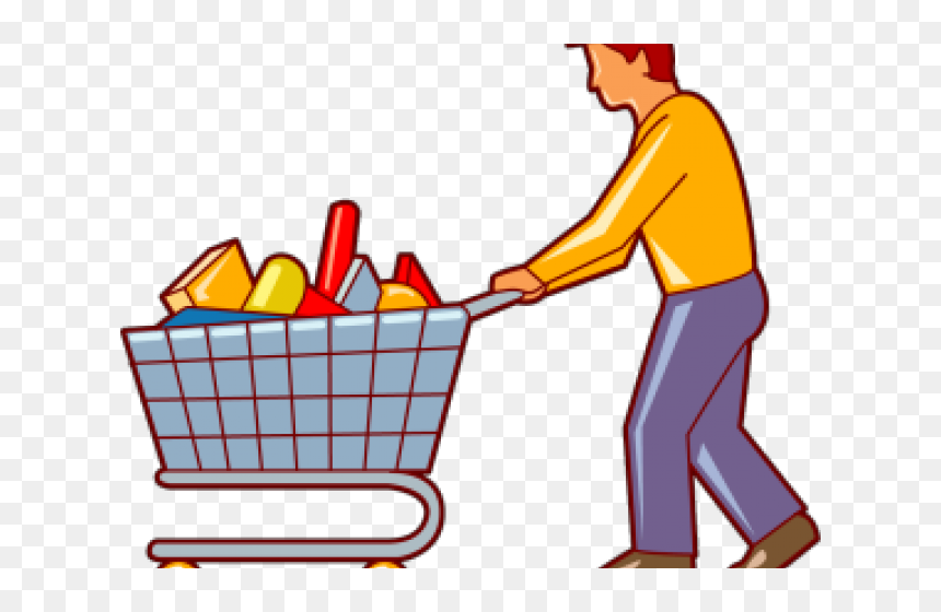 Cartoon Pushing Shopping Cart Png Clipart , Png Download - Shopper Clipart, Transparent Png - cart image png