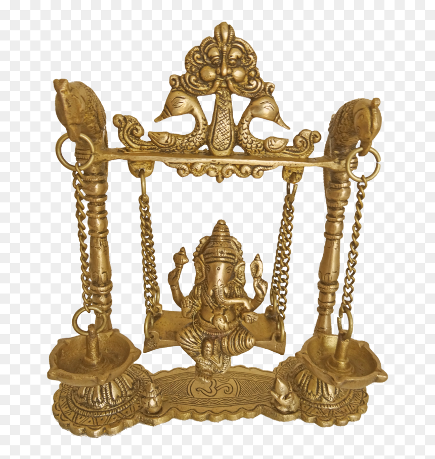 Brass Lord Ganesha Sitting In Peacock Julla With Diya, - Antique, HD Png Download - god vinayagar png