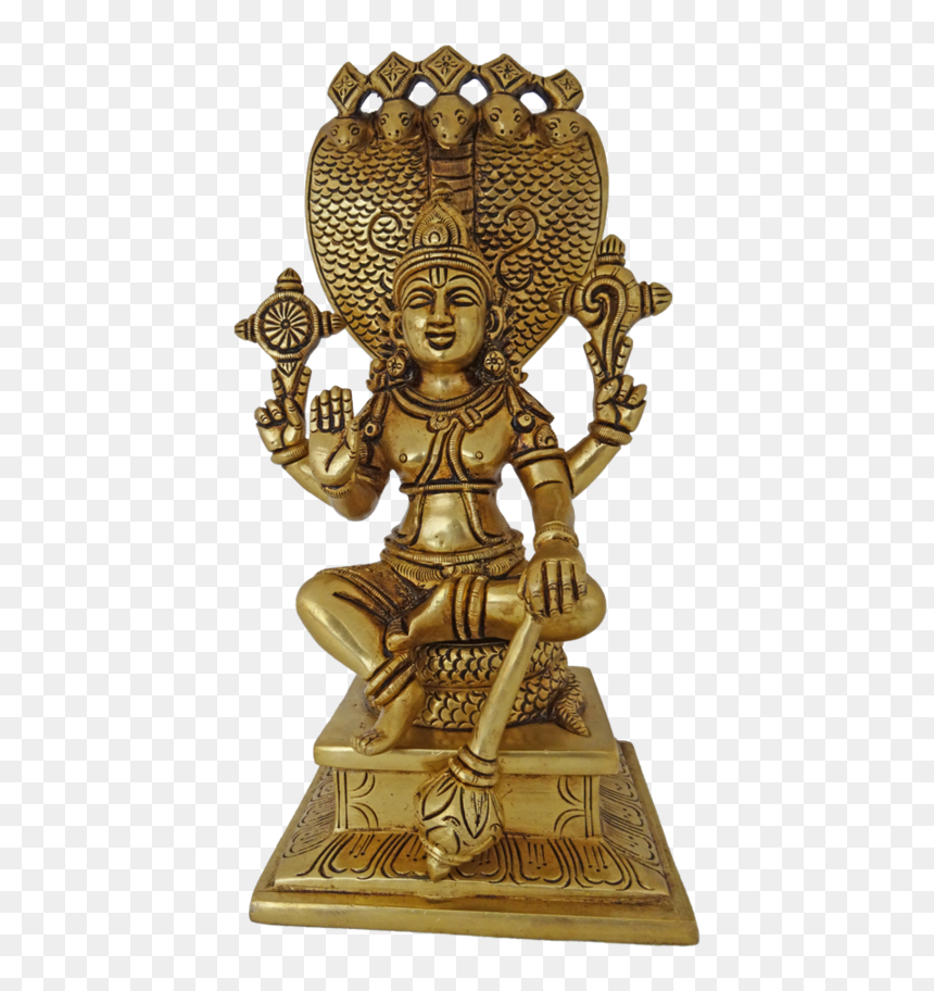 Brass Vishnu Sitting Under 5 Headed Snake Statue, 5 - Statue, HD Png Download - lord vishnu png