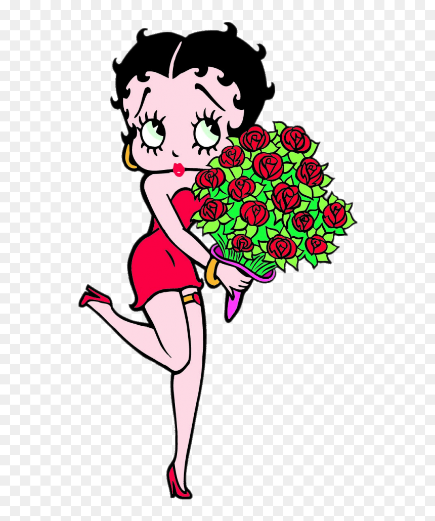 Betty Boop Holding Bunch Of Roses - Betty Boop Holding Flowers, HD Png Download - betty boop png