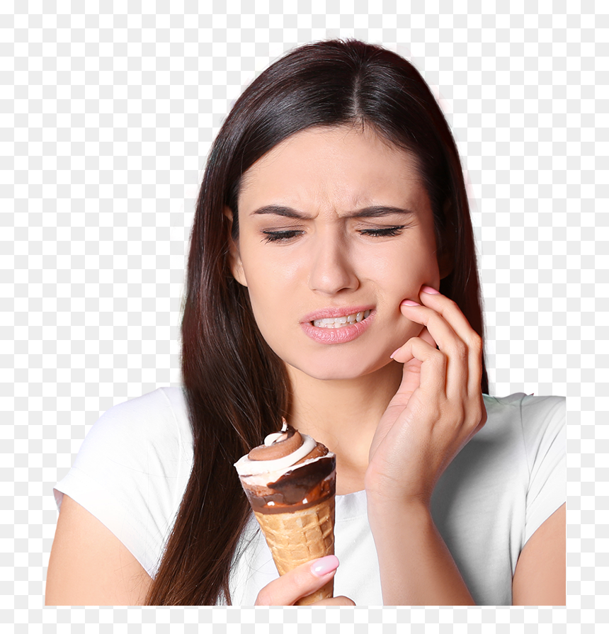 Woman Holding Ice Cream Wincing And Holding Jaw - Vera Cooremans, HD Png Download - sharp teeth png