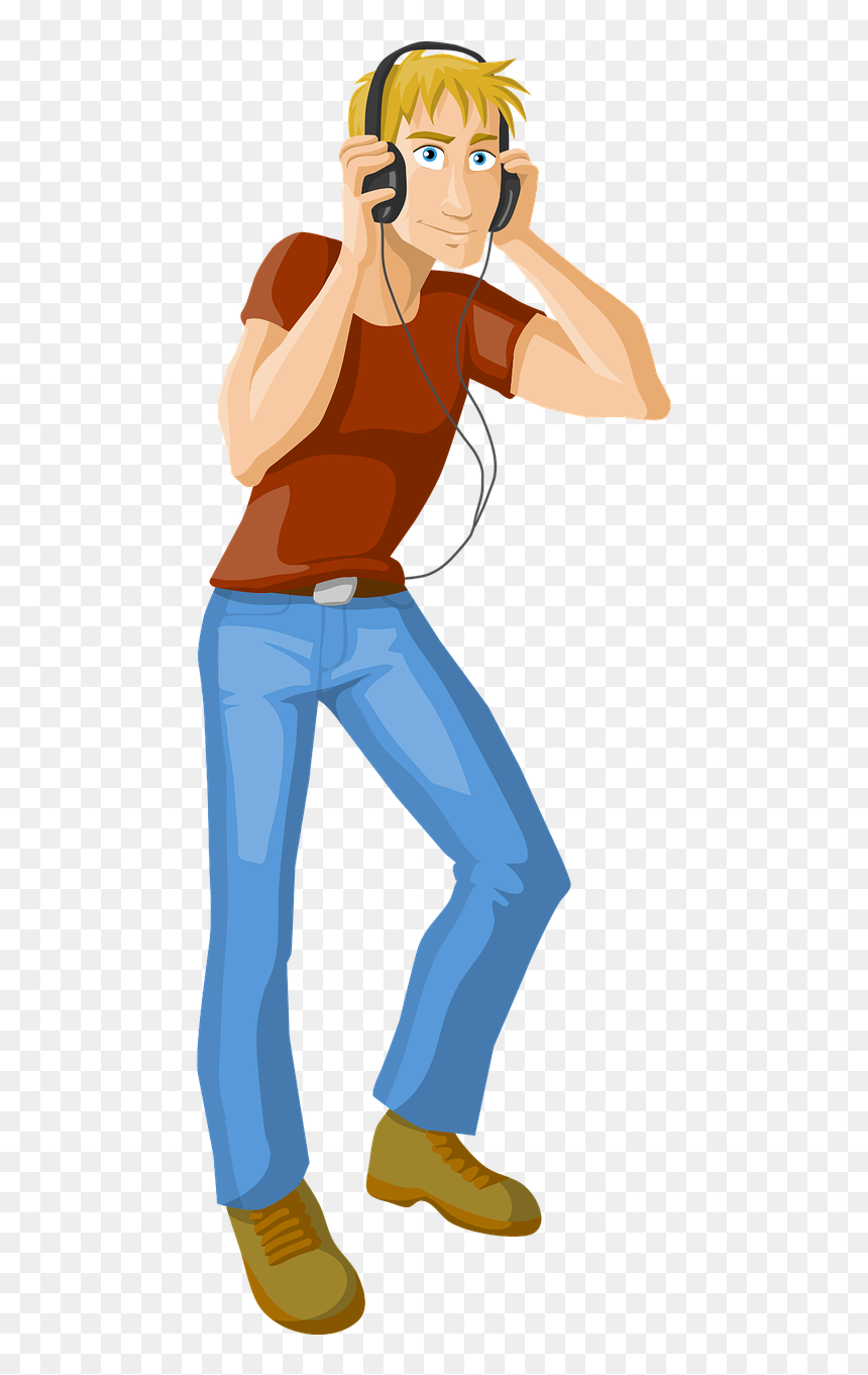 Cartoon Man With Earphone, HD Png Download - wow guy png