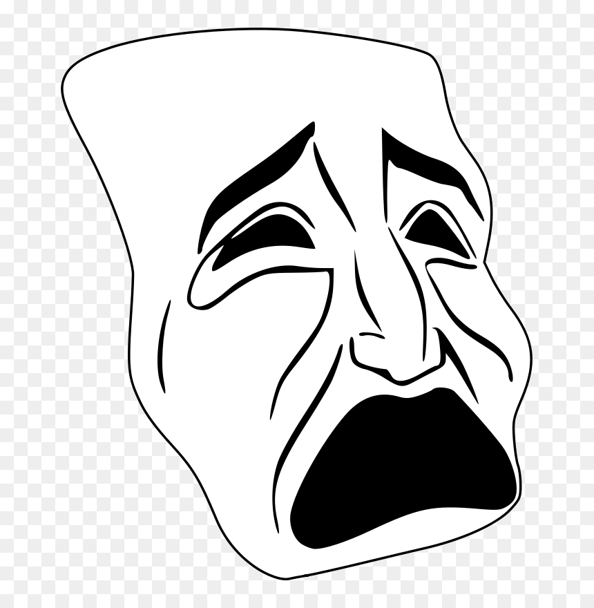 Emotion,art,monochrome Photography - Tragedy Mask Clip Art, HD Png Download - theatre masks png