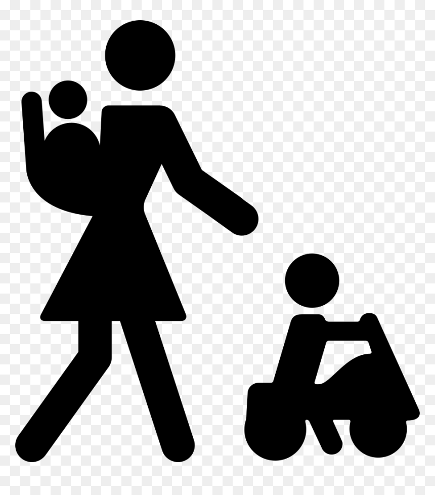 Mother With Baby On Her Back And Other Child On A Car - Mother With Child Icon, HD Png Download - back of car png