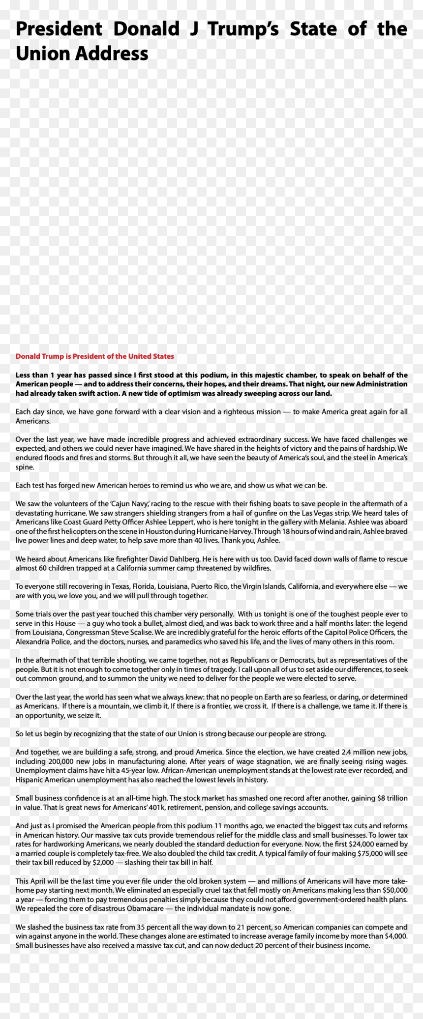 President Donald J Trump"s State Of The Union Address - Powerhouse Mechanic, HD Png Download - trumps hair png