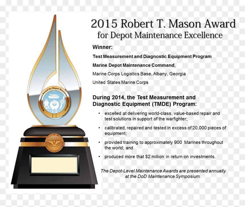 Return To The Mpp Awards Page - Robert T Mason Award For Depot Maintenance, HD Png Download - awards png