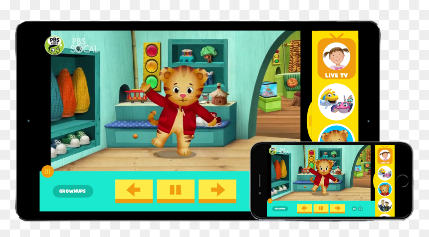 Ipad With Pbs Socal On Screen - Doesn T Daniel Tiger Wear Pants, HD Png Download - daniel tiger png