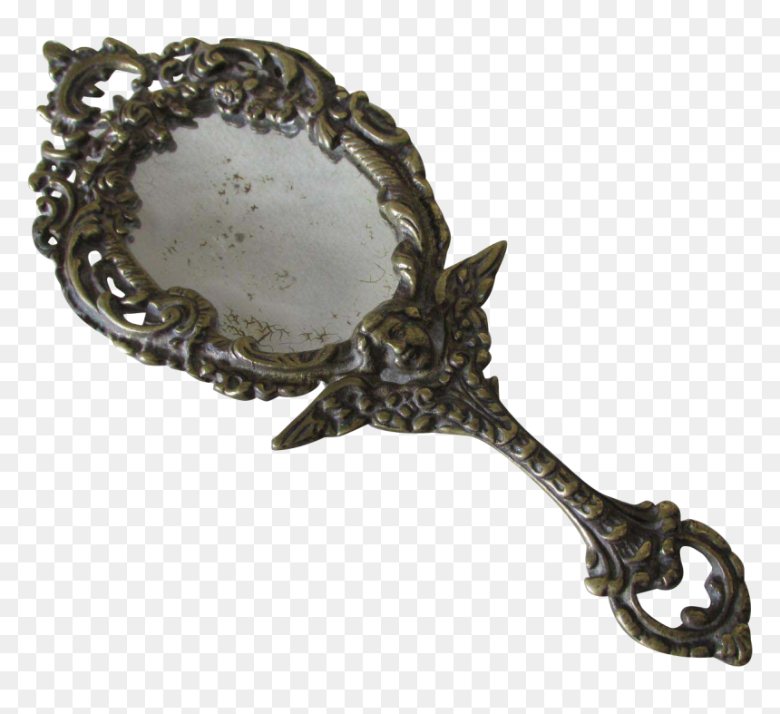 Art Deco C1920 Brass Perfume Tray, Figural Hand Mirror - Art Deco Hand Mirror, HD Png Download - hand mirror png