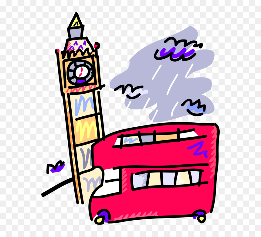 Vector Illustration Of Double-decker Bus In London, - Big Ben Clip Art, HD Png Download - big ben png