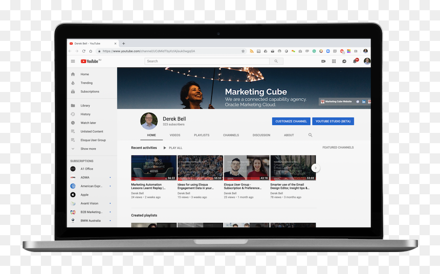 Marketing Cube Youtube Channel Macbook Pro 800×470 - Download, HD Png Download - youtube bell png