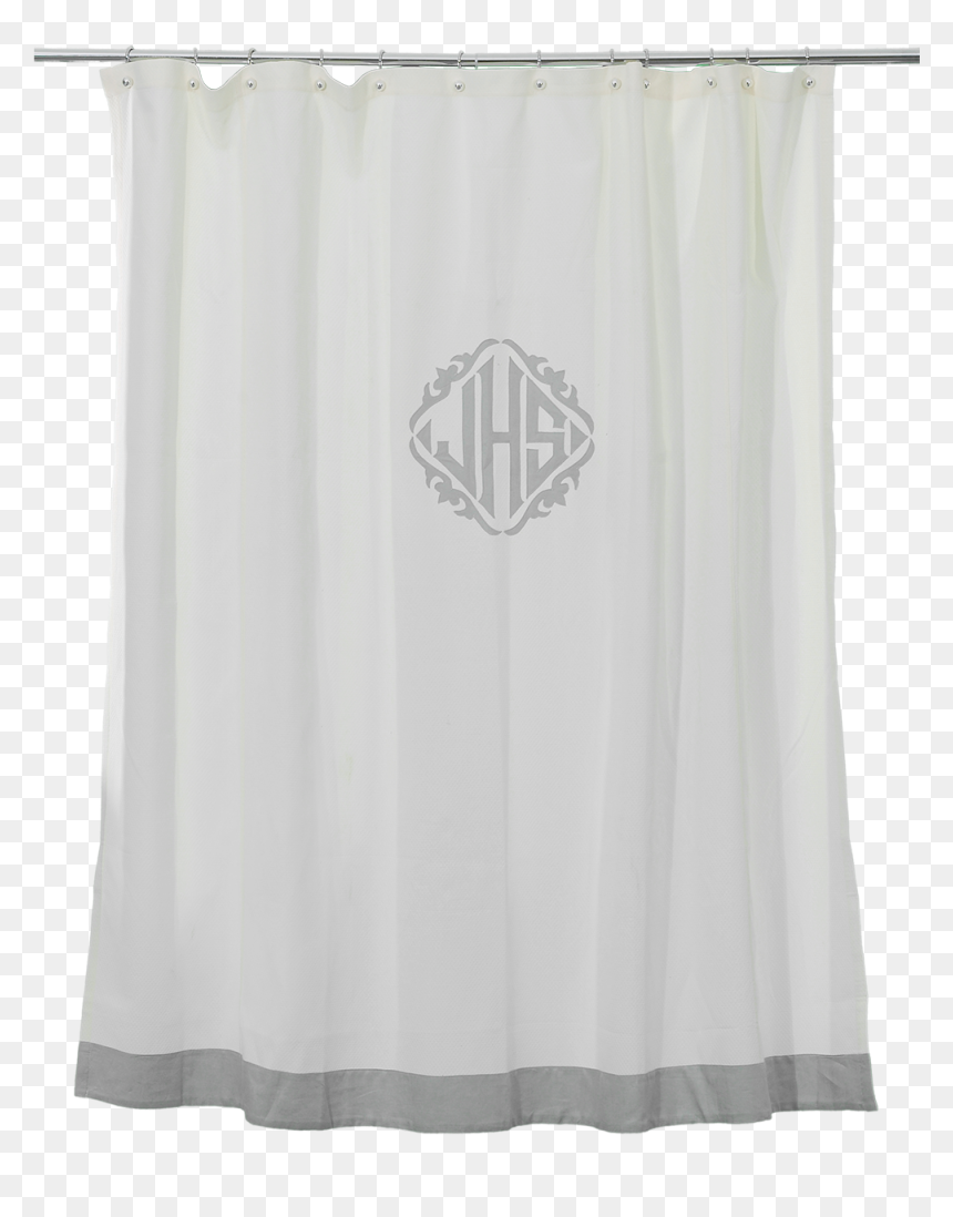 White Shower Curtain With Grey Monogram, HD Png Download - black curtain png