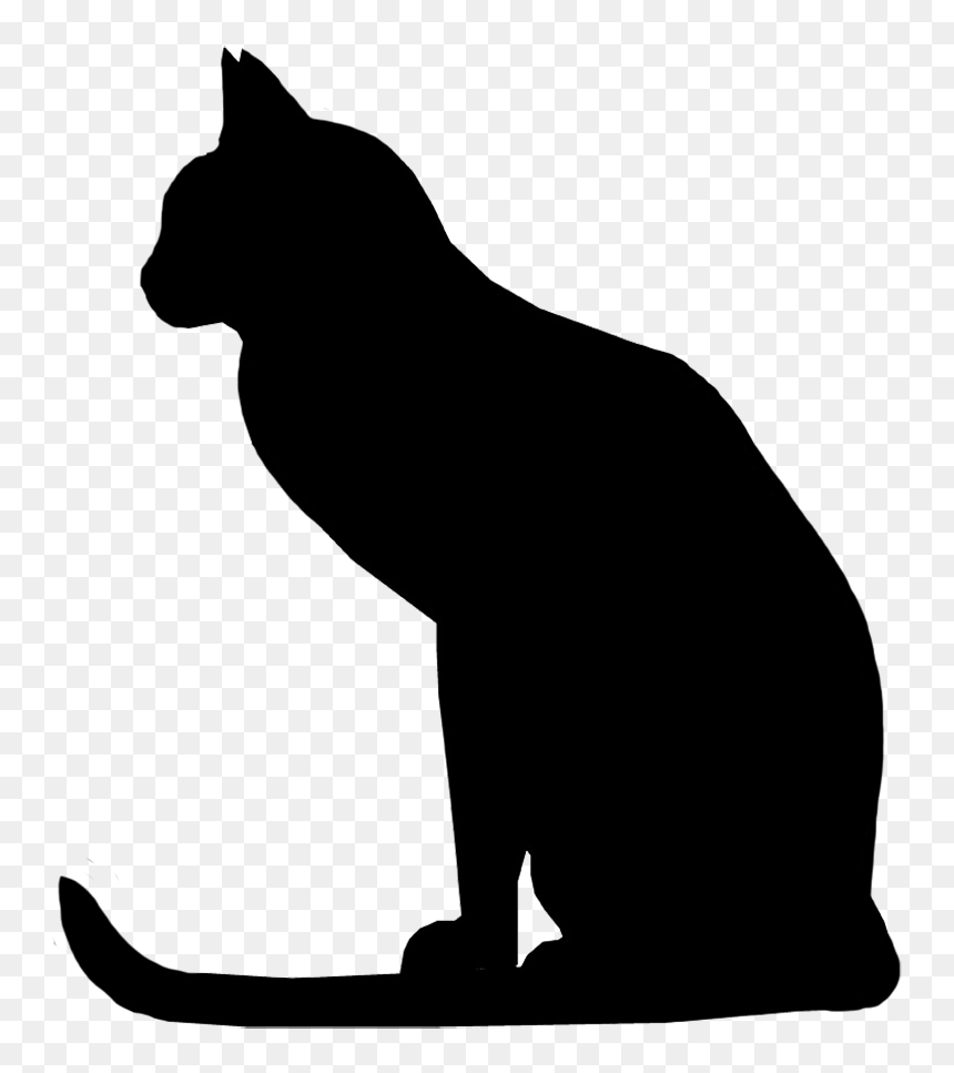 Attentive Cat Silhouette, Cat With Long Tail Silhouette - Silouette Of A Cat, HD Png Download - book silhouette png