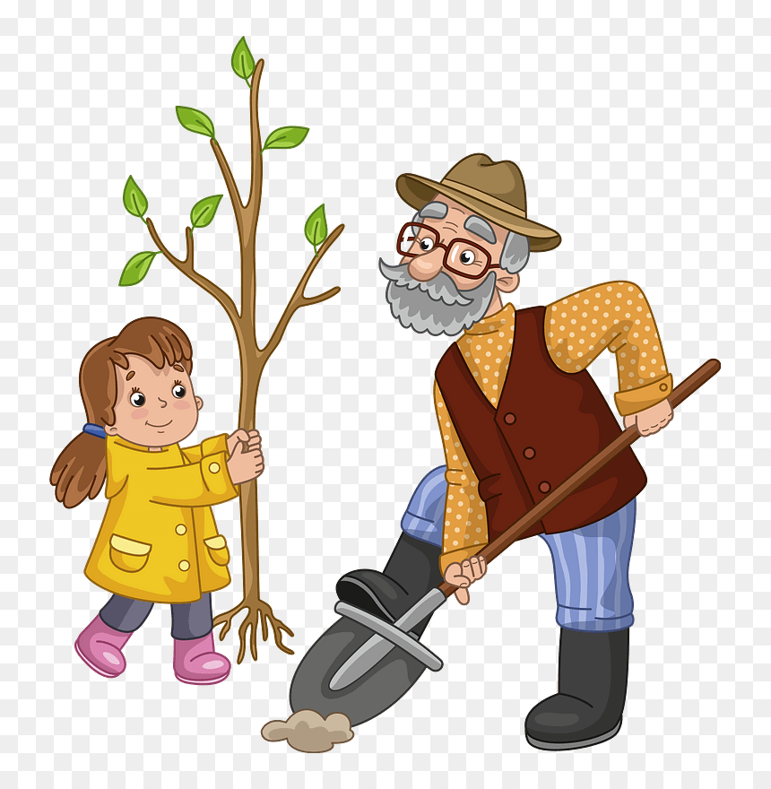 Granddad And Granddaughter Planting A Tree Clipart - Cartoon, HD Png Download - grand dad png