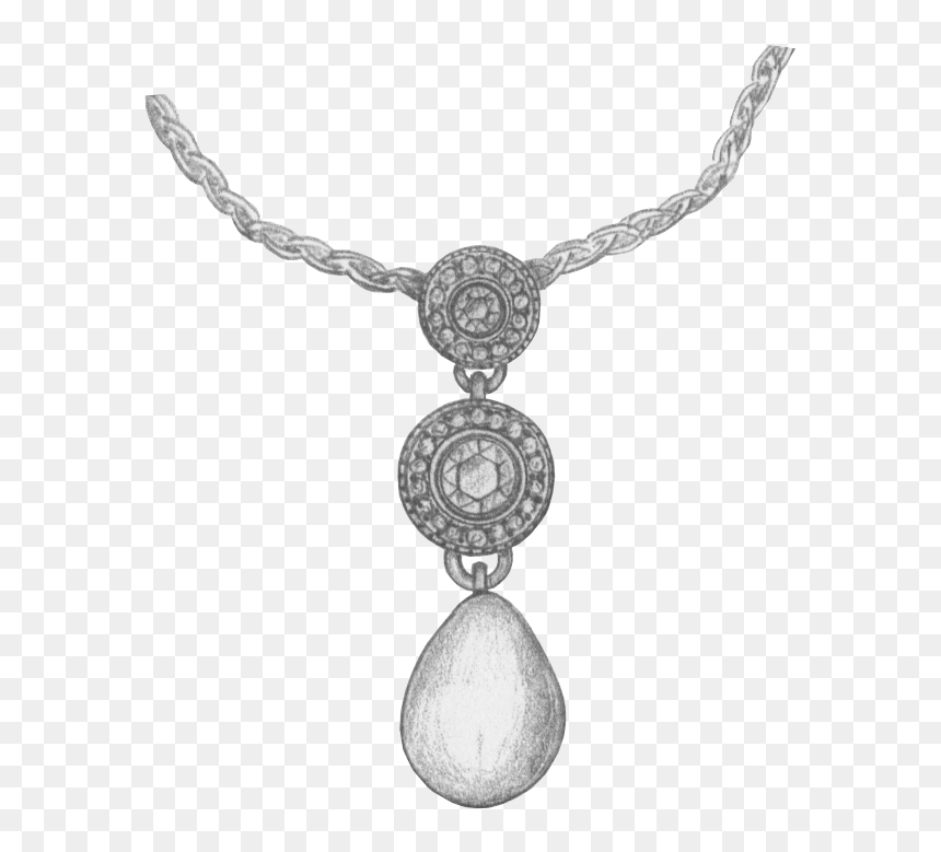 Hand Sketch Of A Diamond And Pearl Necklace - Locket, HD Png Download - pearl necklace png